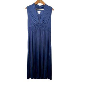 Shadowline Maxi Babydoll Slip Lace Trim Bow Lounge Blue Stretch Sexy Size 2X